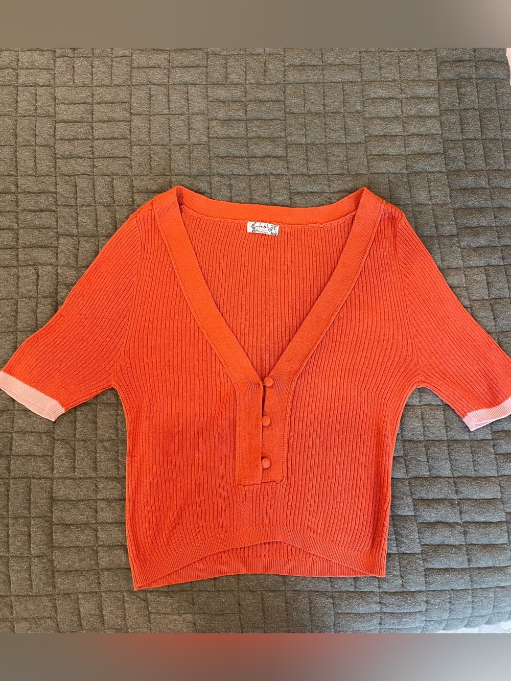 Free People Orange Ribbed Knit Button Front Boho Crop Top